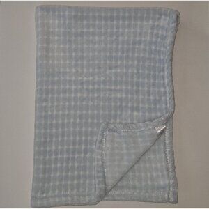 Tahari Baby Blue White Squares Soft Fleece Blanket Lovey 28" x 39" RN 157035